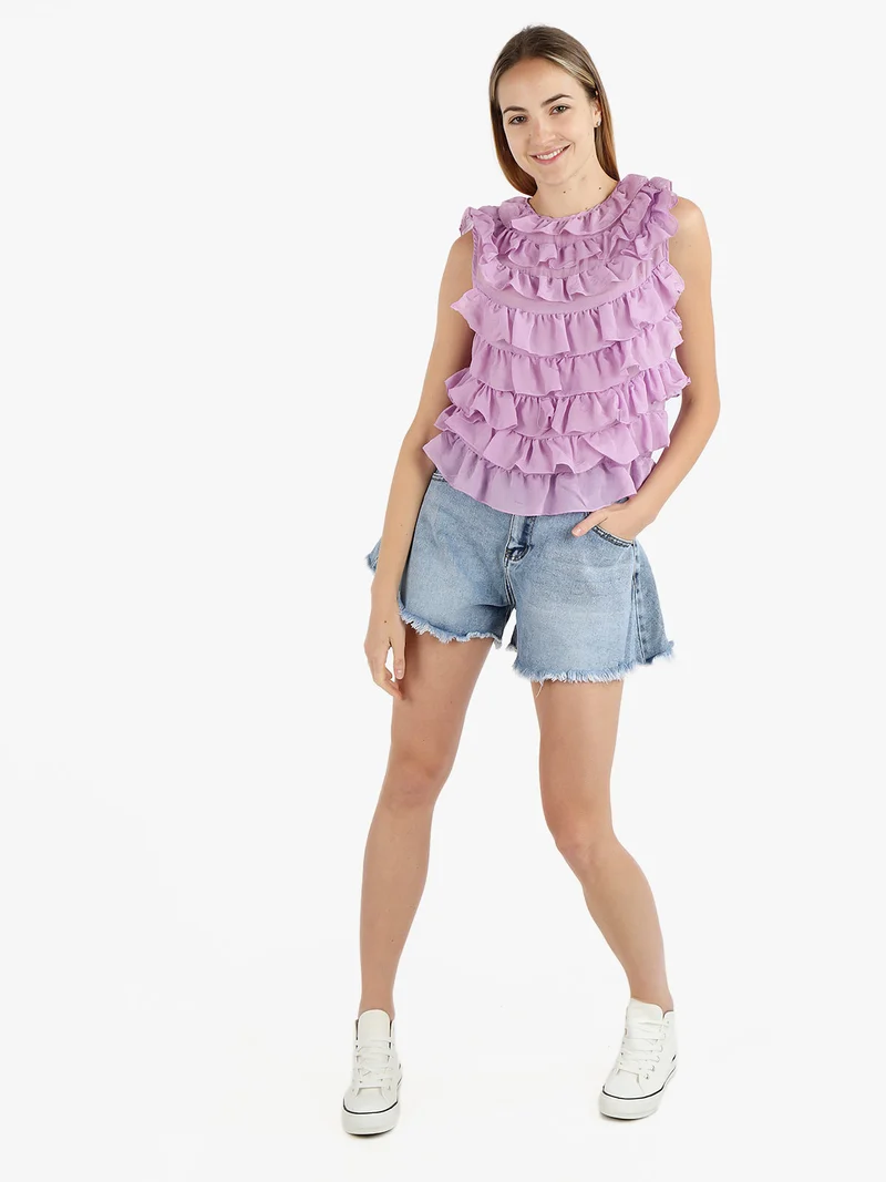 Top donna con balze - lilla