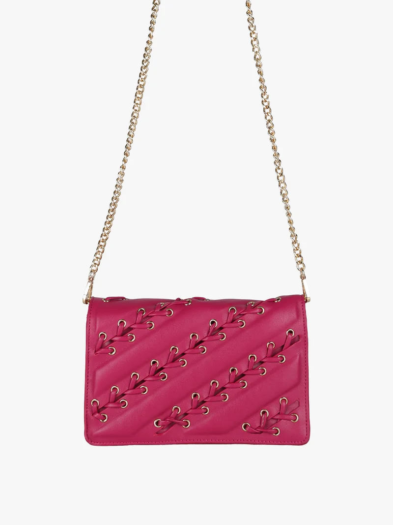 Borsa rigida a tracolla con manico a catena - fucsia