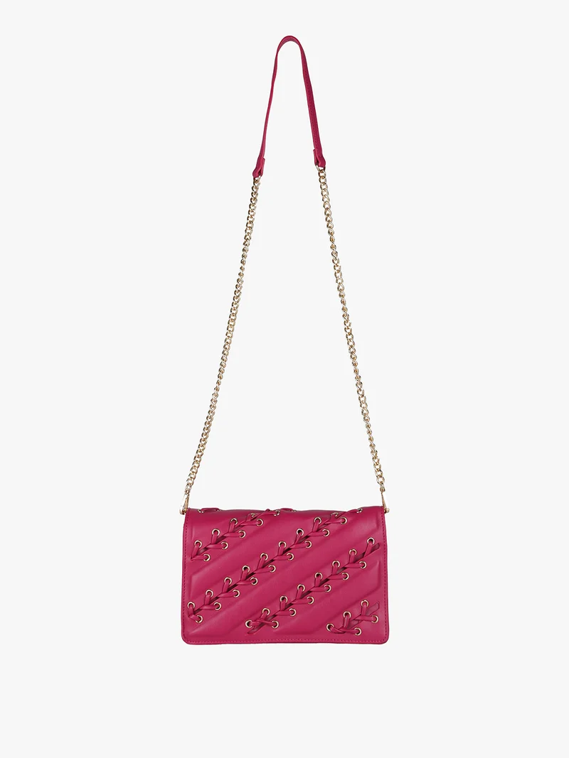 Borsa rigida a tracolla con manico a catena - fucsia