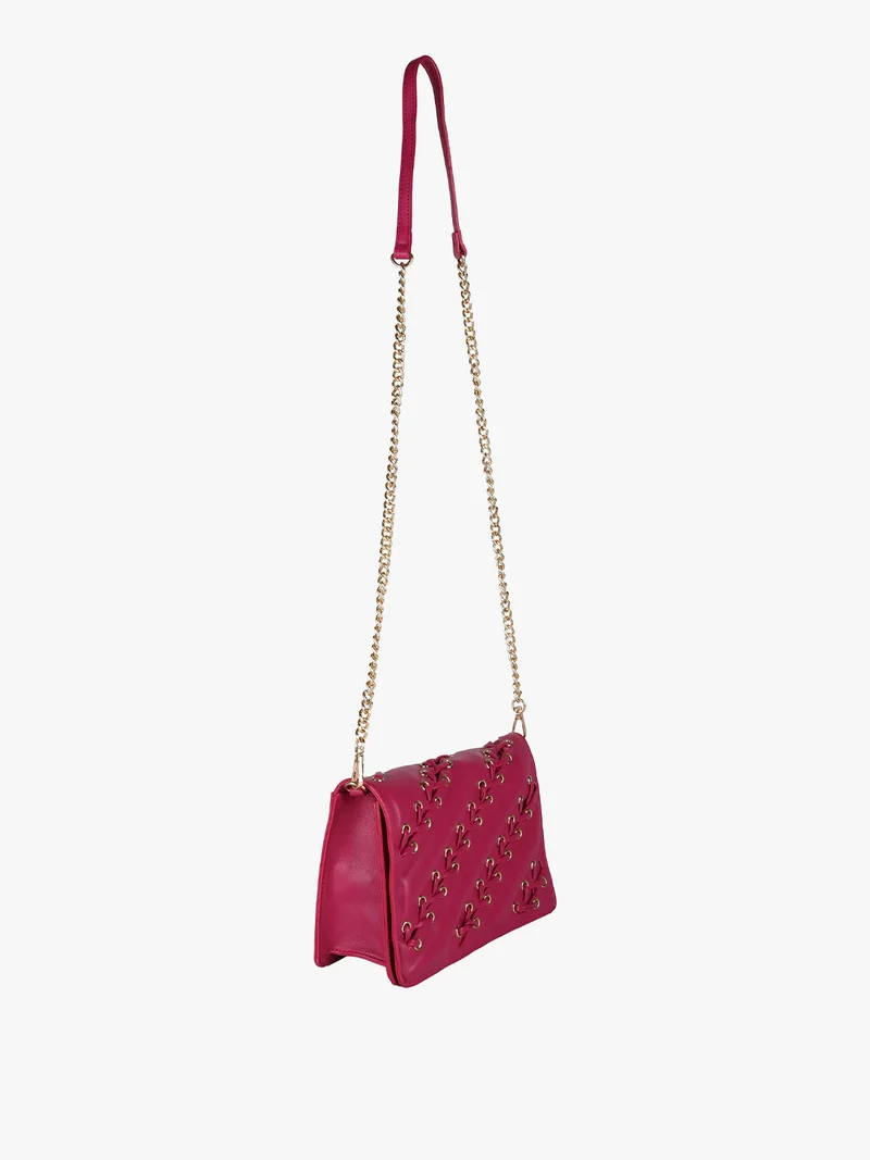 Borsa rigida a tracolla con manico a catena - fucsia