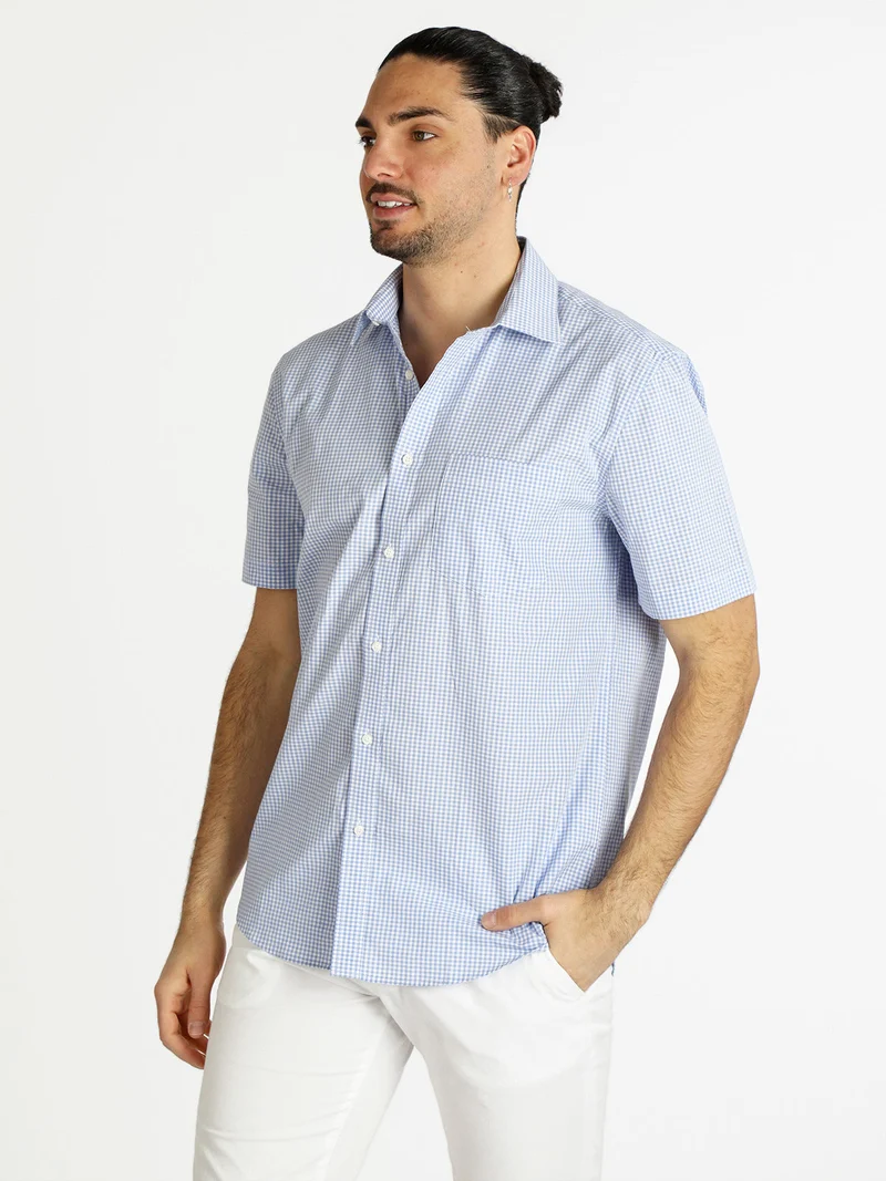 Camicia da uomo a maniche corte in cotone - azzurro