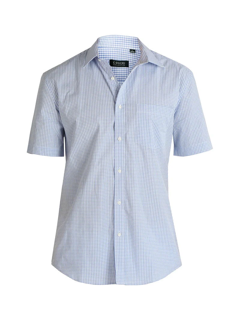 Camicia da uomo a maniche corte in cotone - azzurro