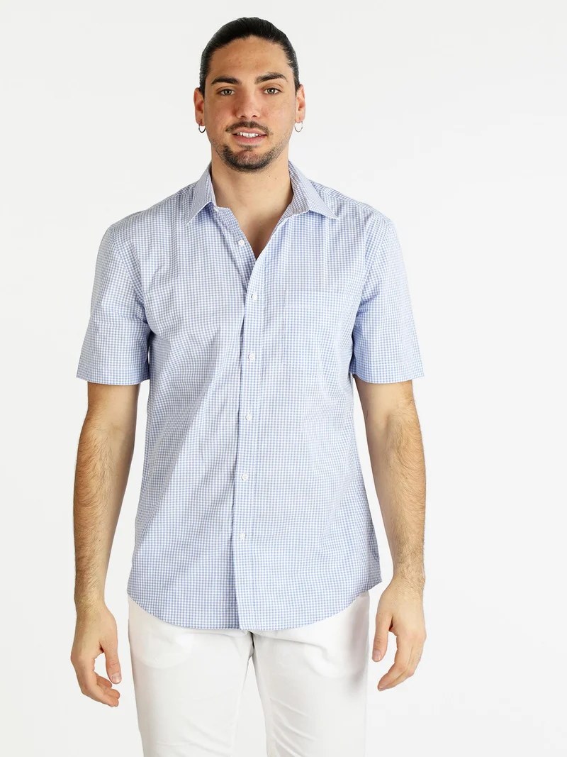 Camicia da uomo a maniche corte in cotone - azzurro