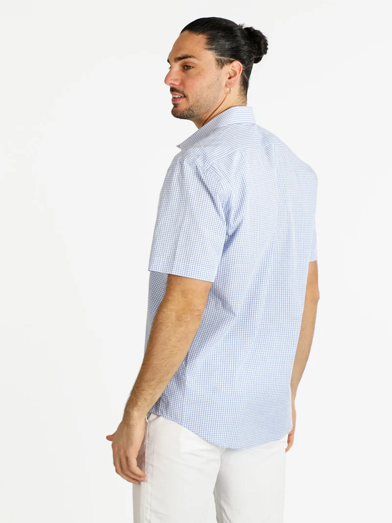 Camicia da uomo a maniche corte in cotone - azzurro