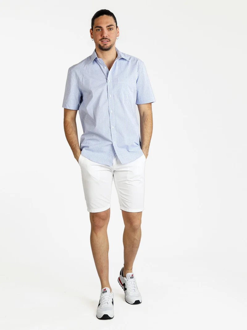 Camicia da uomo a maniche corte in cotone - azzurro