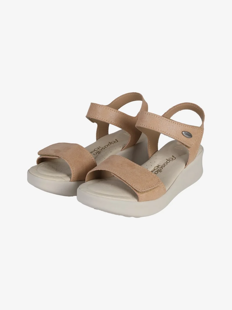 Sandali donna con zeppa e cinturini a strappo - cuoio