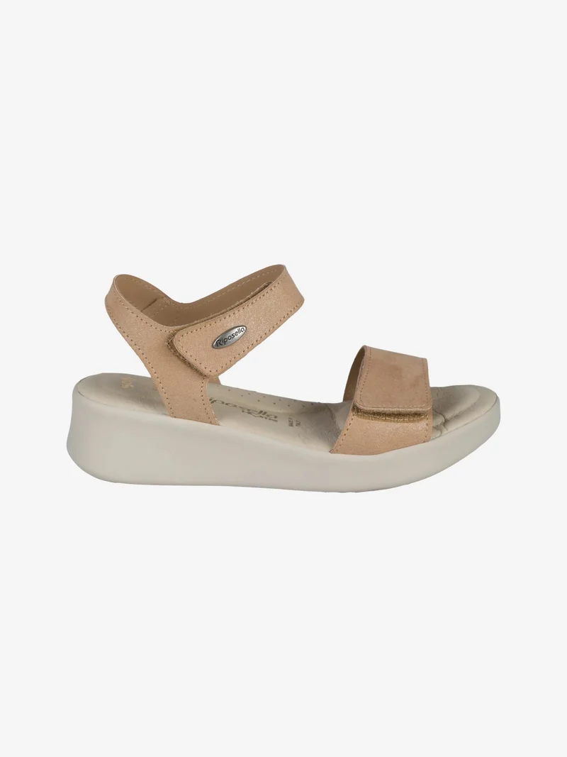 Sandali donna con zeppa e cinturini a strappo - cuoio