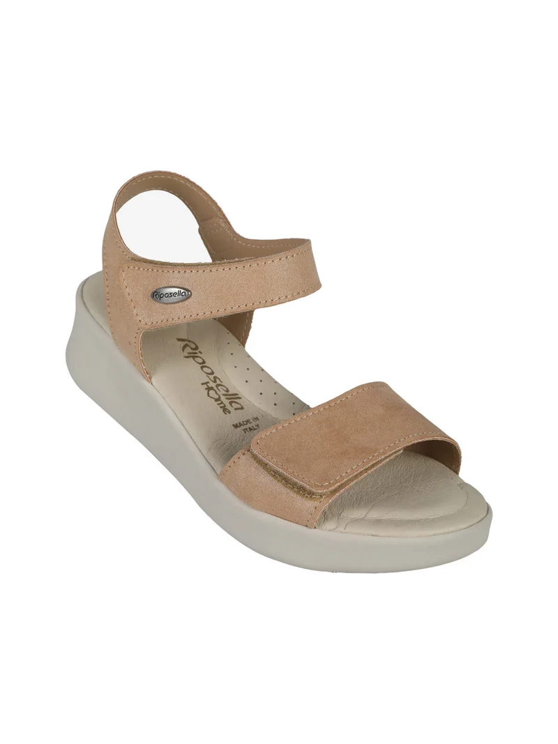 Sandali donna con zeppa e cinturini a strappo - cuoio