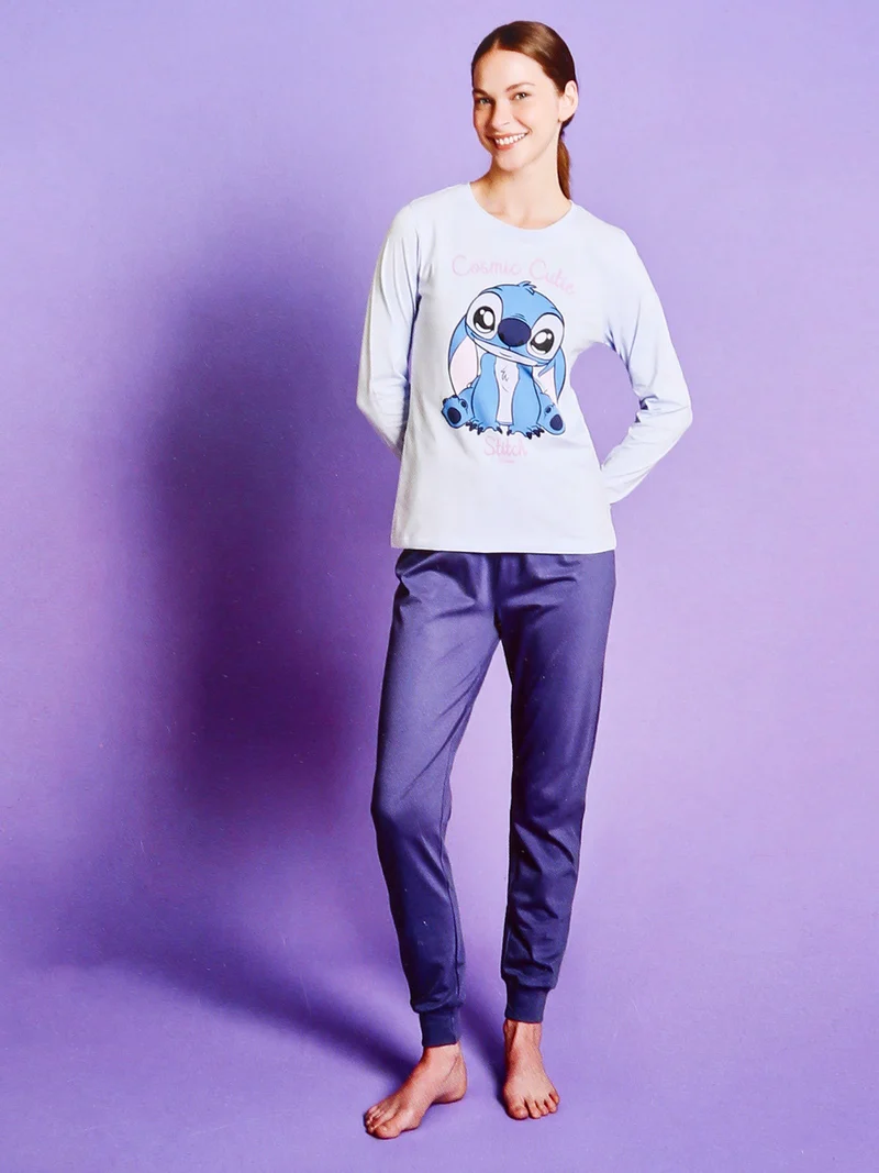 Stitch pigiama da donna in cotone con stampe - azzurro