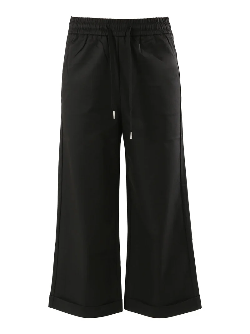 Pantaloni donna a palazzo con risvolto - nero