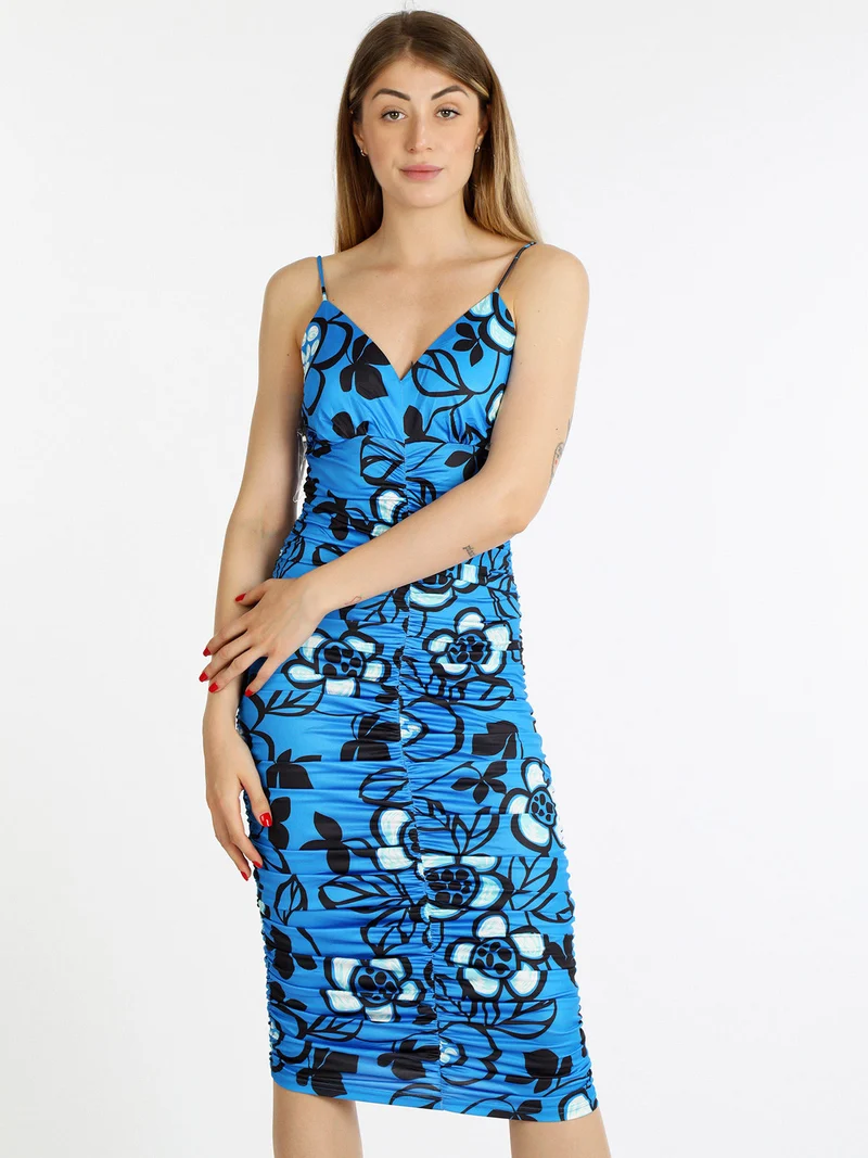 Abito a tubino donna drappeggiato - bluette