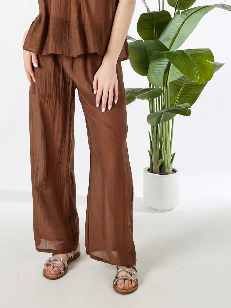 Pantaloni donna leggeri a gamba larga - marrone