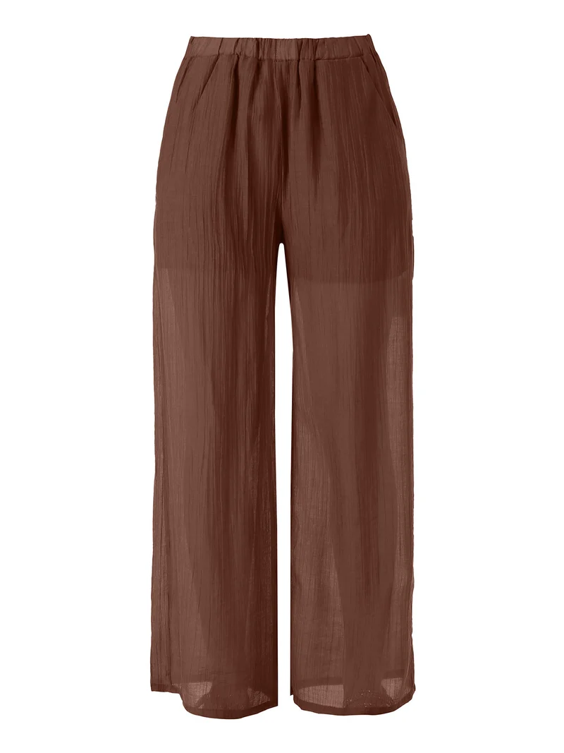 Pantaloni donna leggeri a gamba larga - marrone