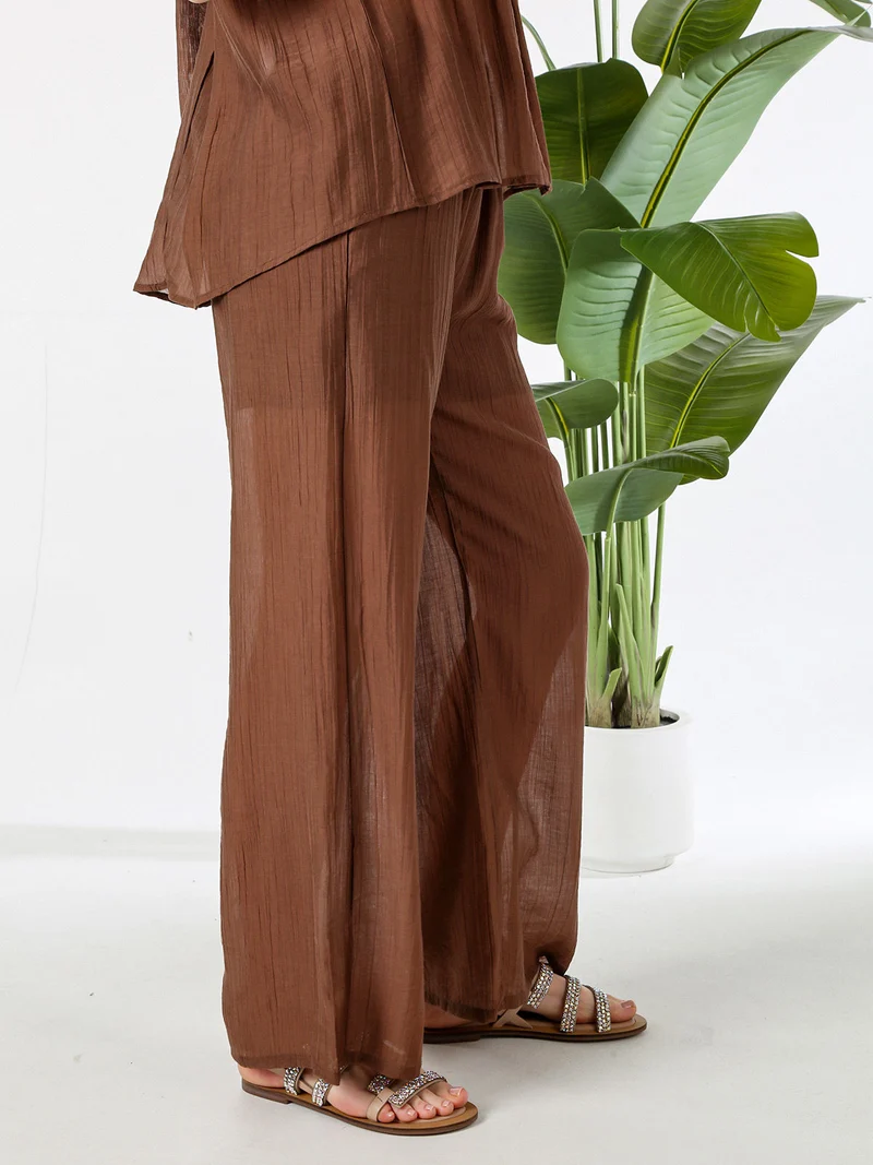 Pantaloni donna leggeri a gamba larga - marrone