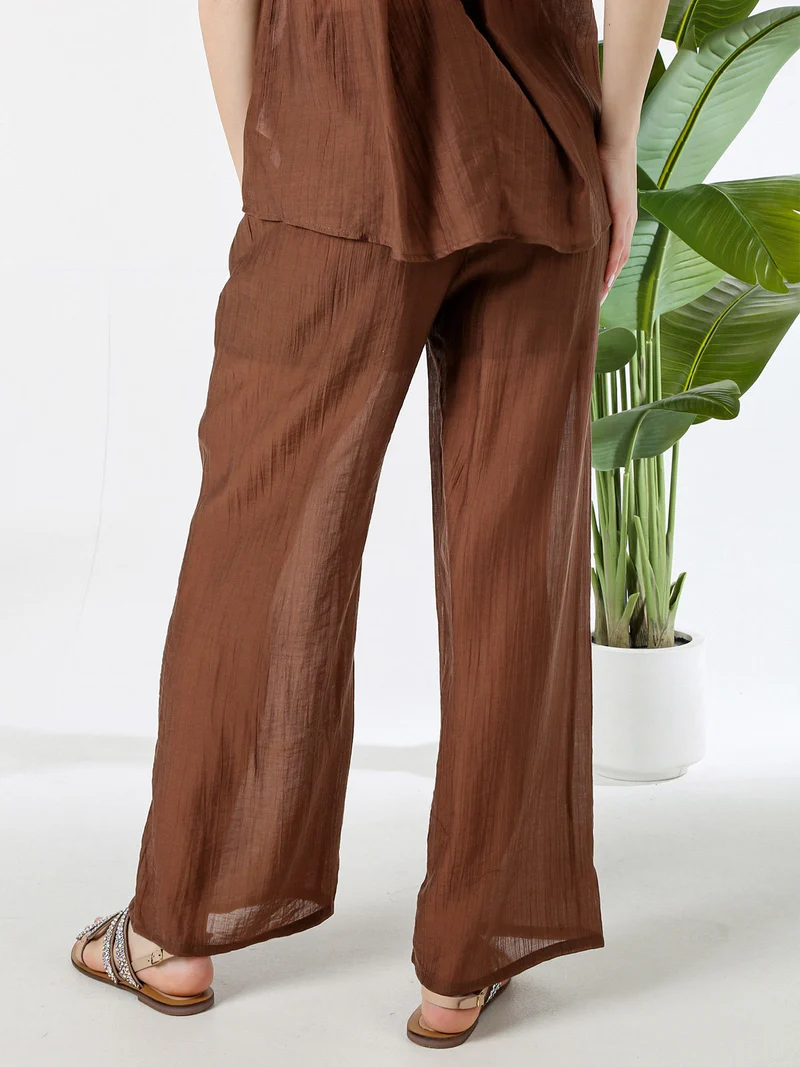 Pantaloni donna leggeri a gamba larga - marrone