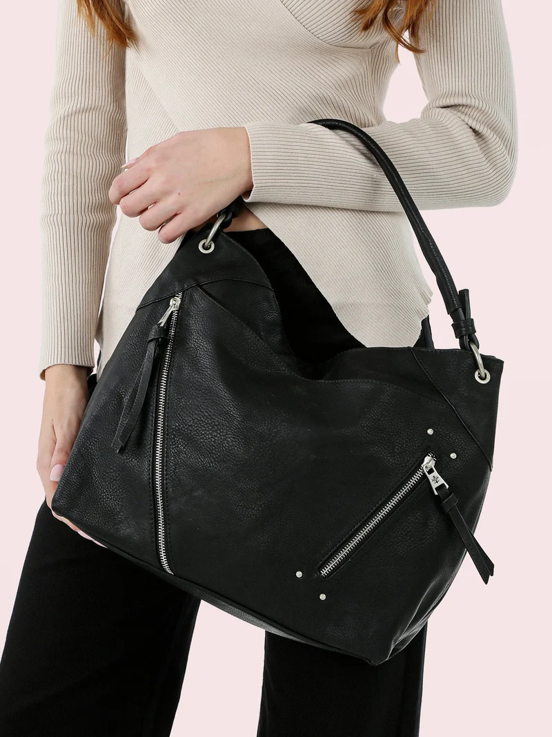 Borsa hobo da donna in ecopelle - nero