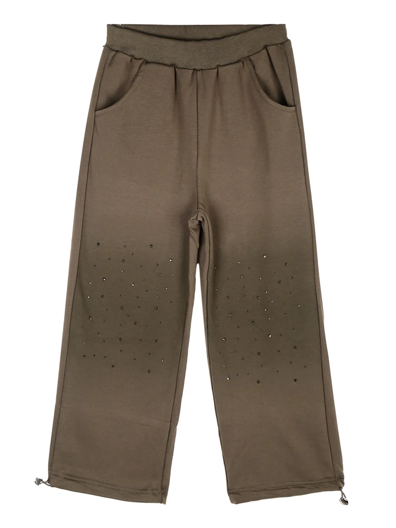 Completo 2 pezzi da bambina con maglietta stampata e pantaloni a zampa - militare