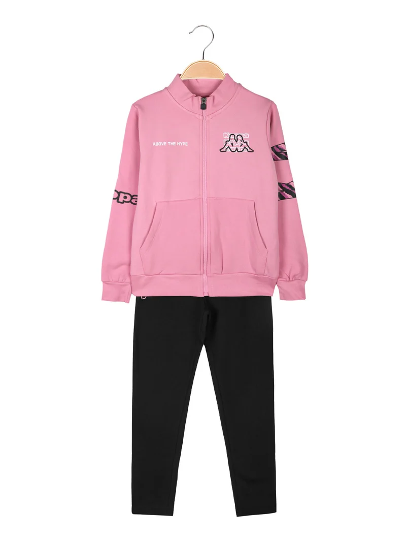 Completo tuta 2 pezzi da bambina con zip e interno felpato - rosa