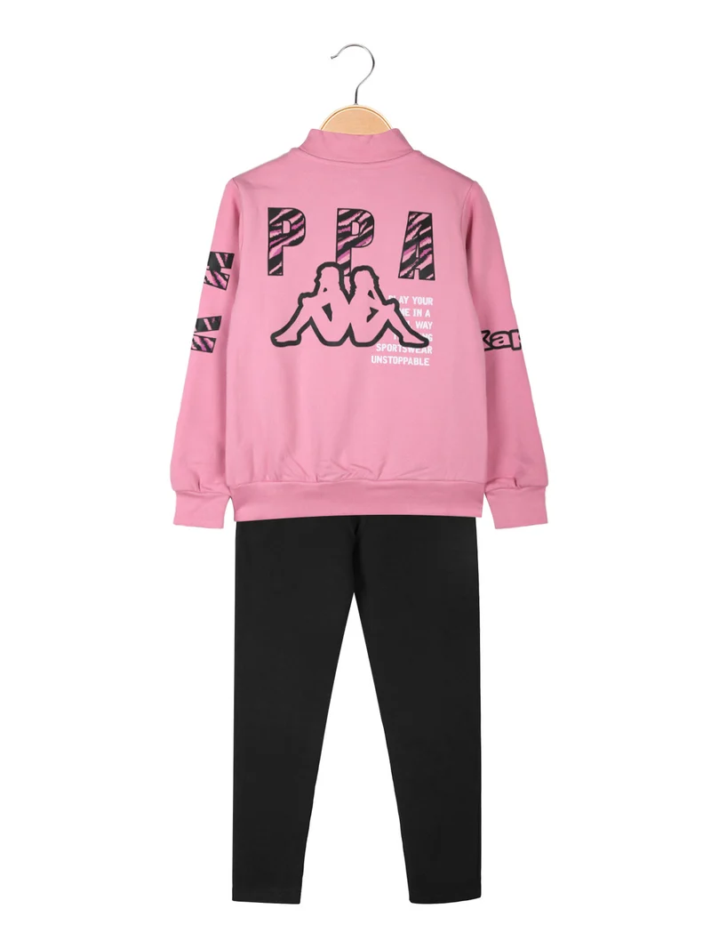 Completo tuta 2 pezzi da bambina con zip e interno felpato - rosa