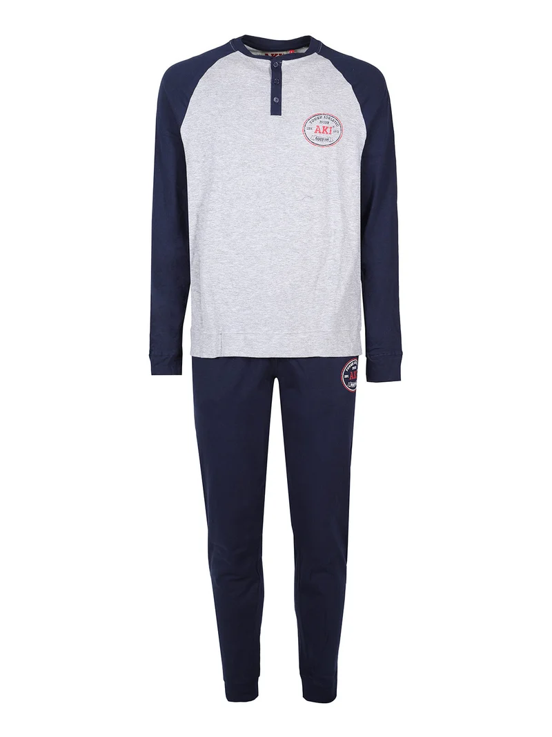 Pigiama lungo da uomo in misto cotone - blu scuro