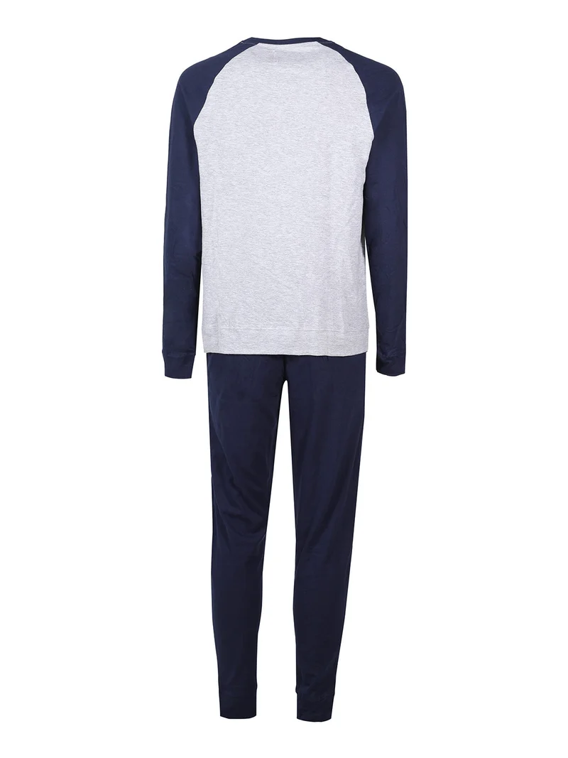 Pigiama lungo da uomo in misto cotone - blu scuro
