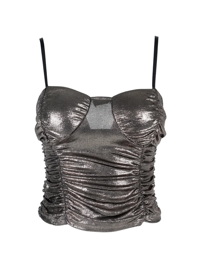 Top donna effetto metallizzato con coppe preformate - marrone