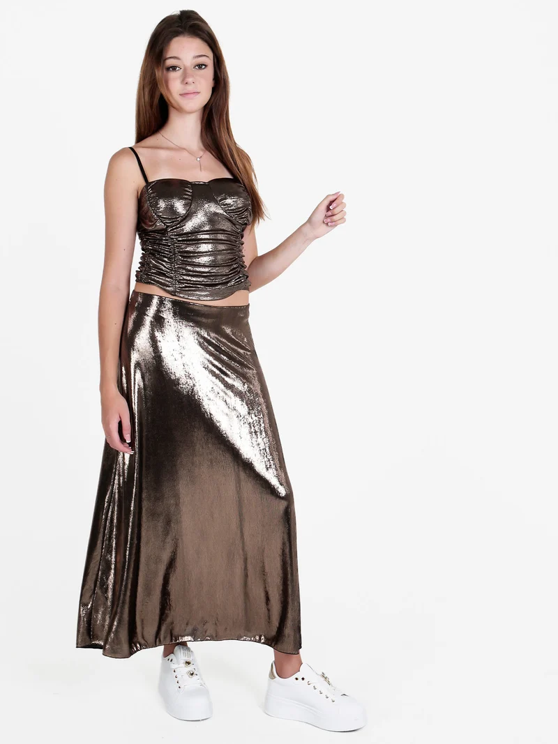 Top donna effetto metallizzato con coppe preformate - marrone