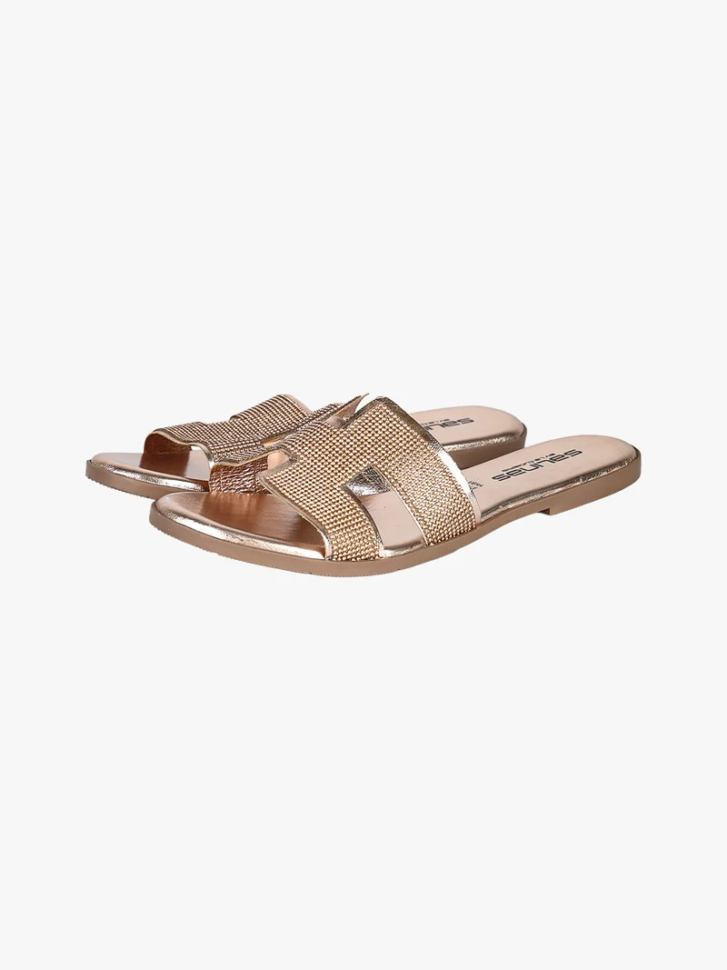 Ciabatte donna in pelle con strass - bronzo