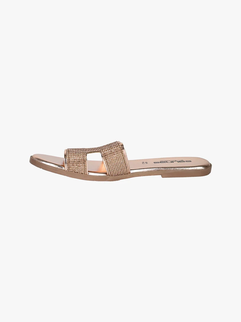 Ciabatte donna in pelle con strass - bronzo