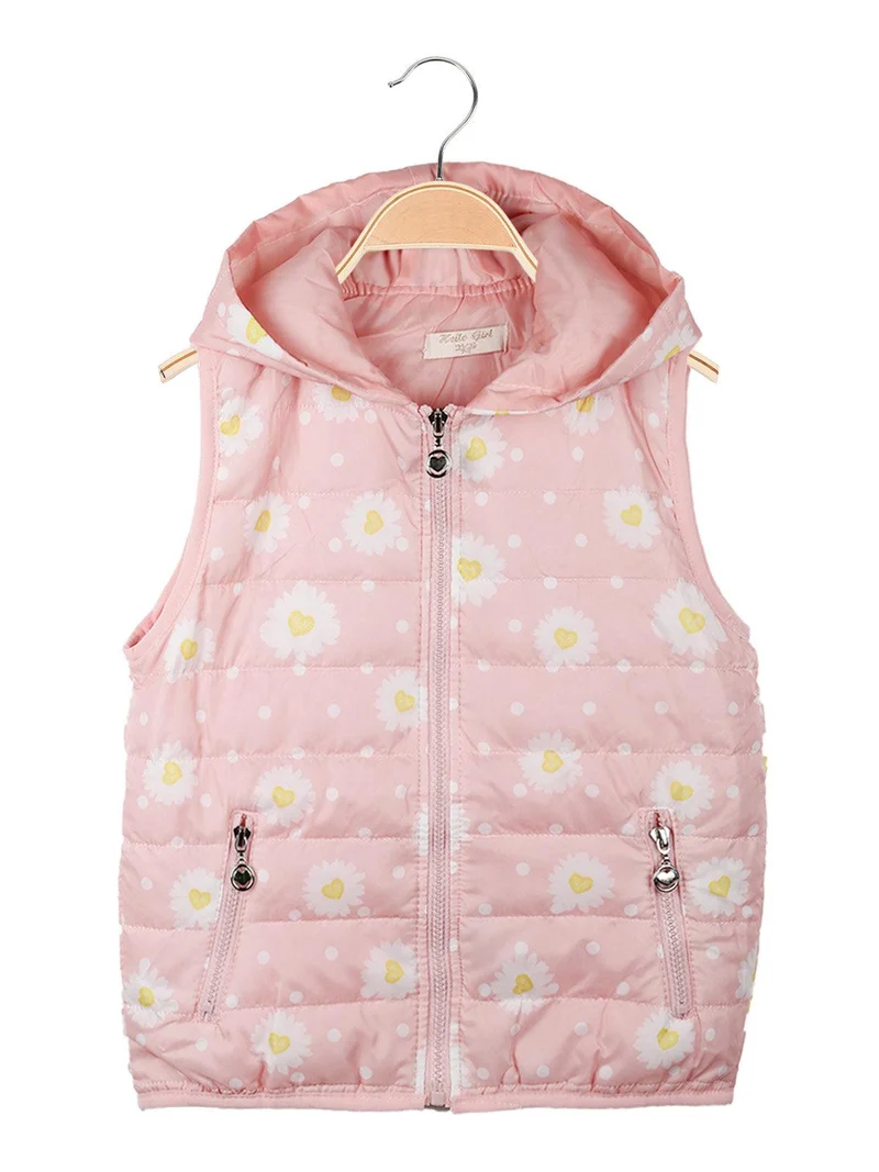 Gilet bambina imbottito con cappuccio - rosa