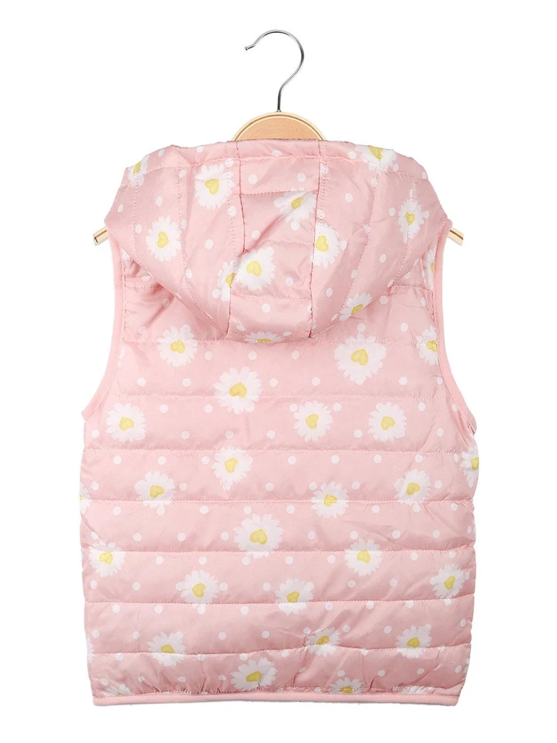 Gilet bambina imbottito con cappuccio - rosa