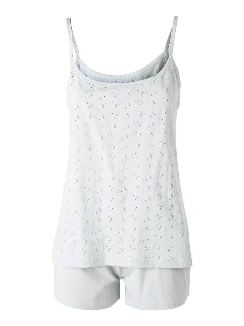 YOUNG Pigiama corto da donna in cotone con spalline sottili e shorts - ghiaccio