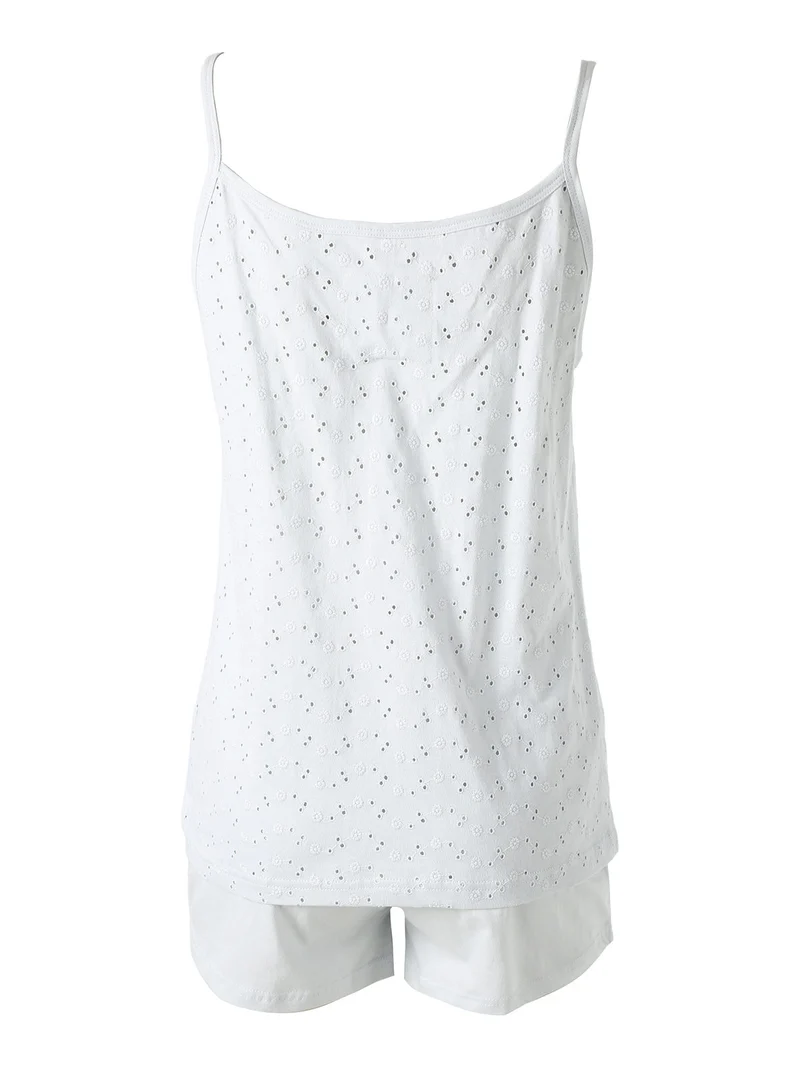 YOUNG Pigiama corto da donna in cotone con spalline sottili e shorts - ghiaccio