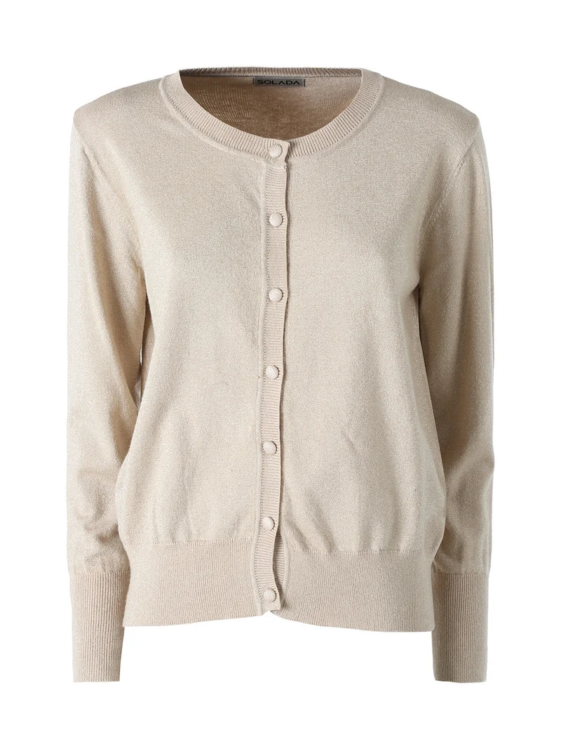 Cardigan donna lurex in maglia con bottoni - beige