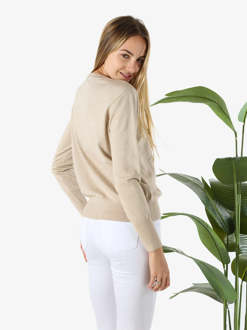 Cardigan donna lurex in maglia con bottoni - beige
