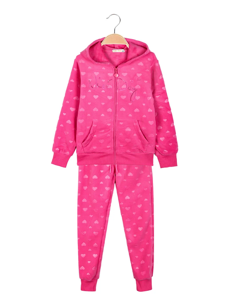 Completo tuta 2 pezzi da bambina in ciniglia - fucsia