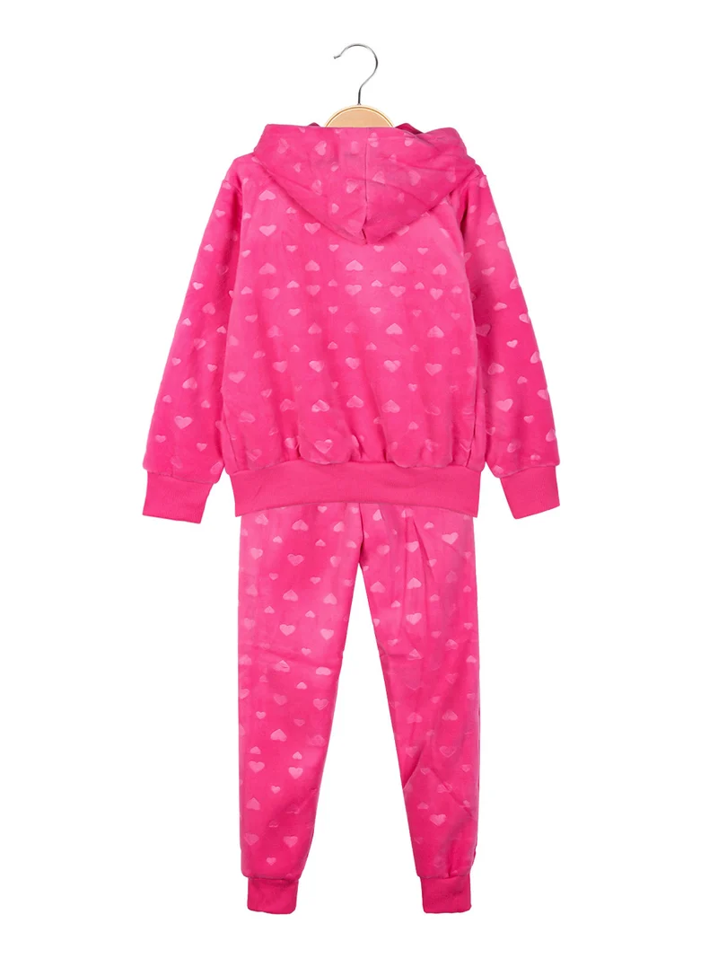 Completo tuta 2 pezzi da bambina in ciniglia - fucsia