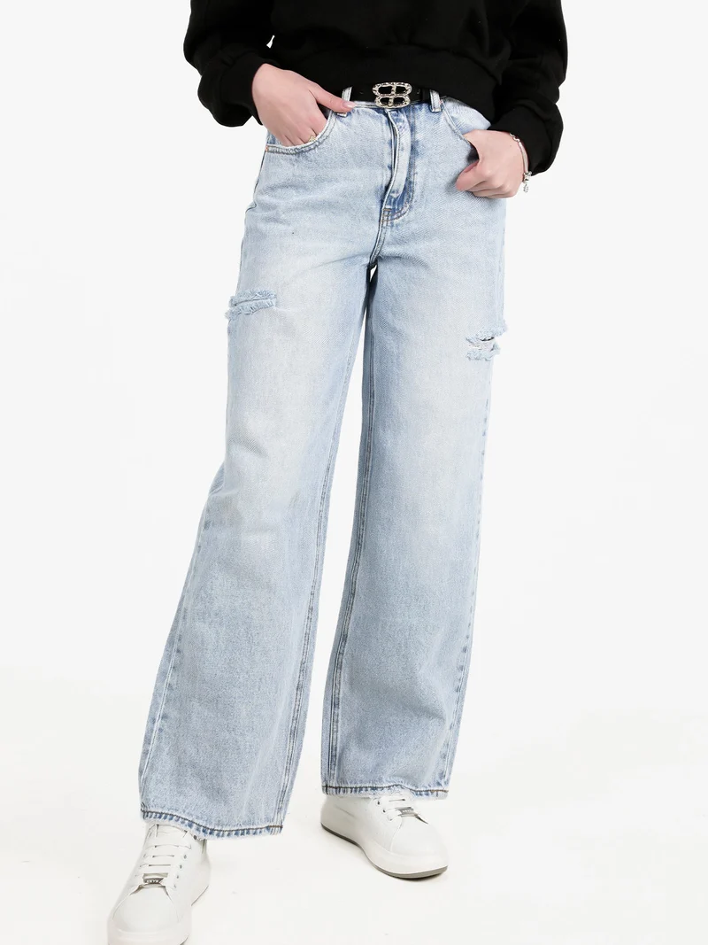 Jeans donna a vita alta con strappi laterali - jeans