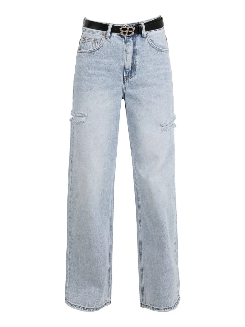 Jeans donna a vita alta con strappi laterali - jeans