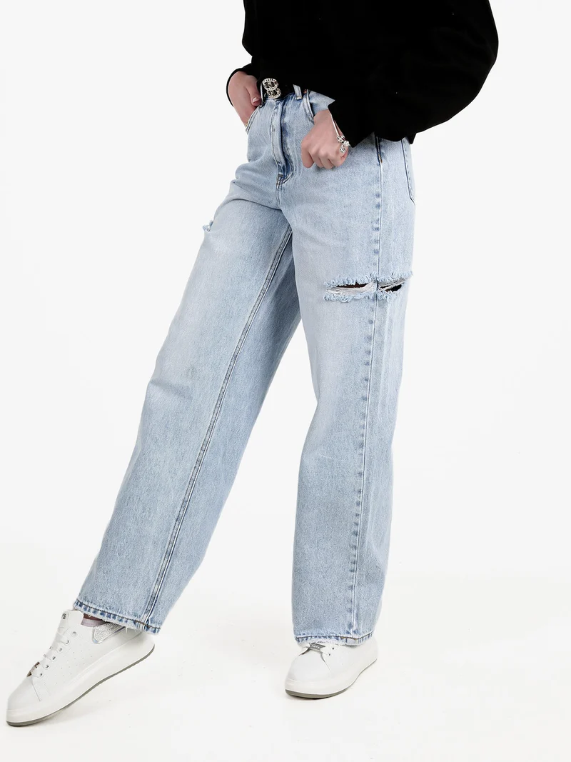 Jeans donna a vita alta con strappi laterali - jeans