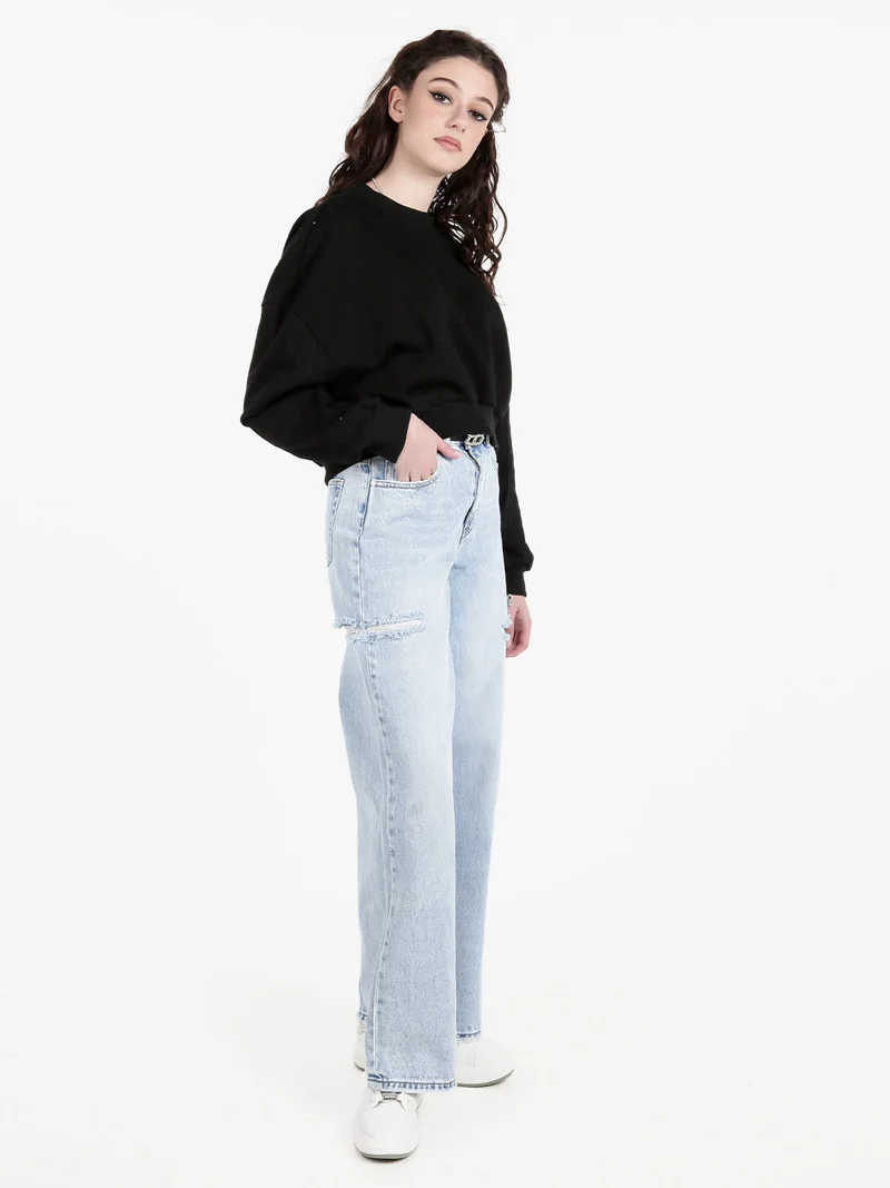 Jeans donna a vita alta con strappi laterali - jeans