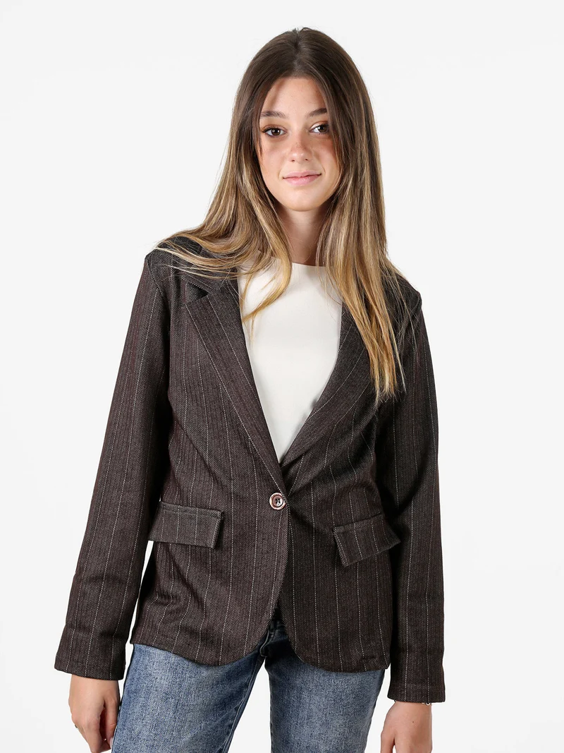Blazer donna con bottone centrale e stampa texture - moro