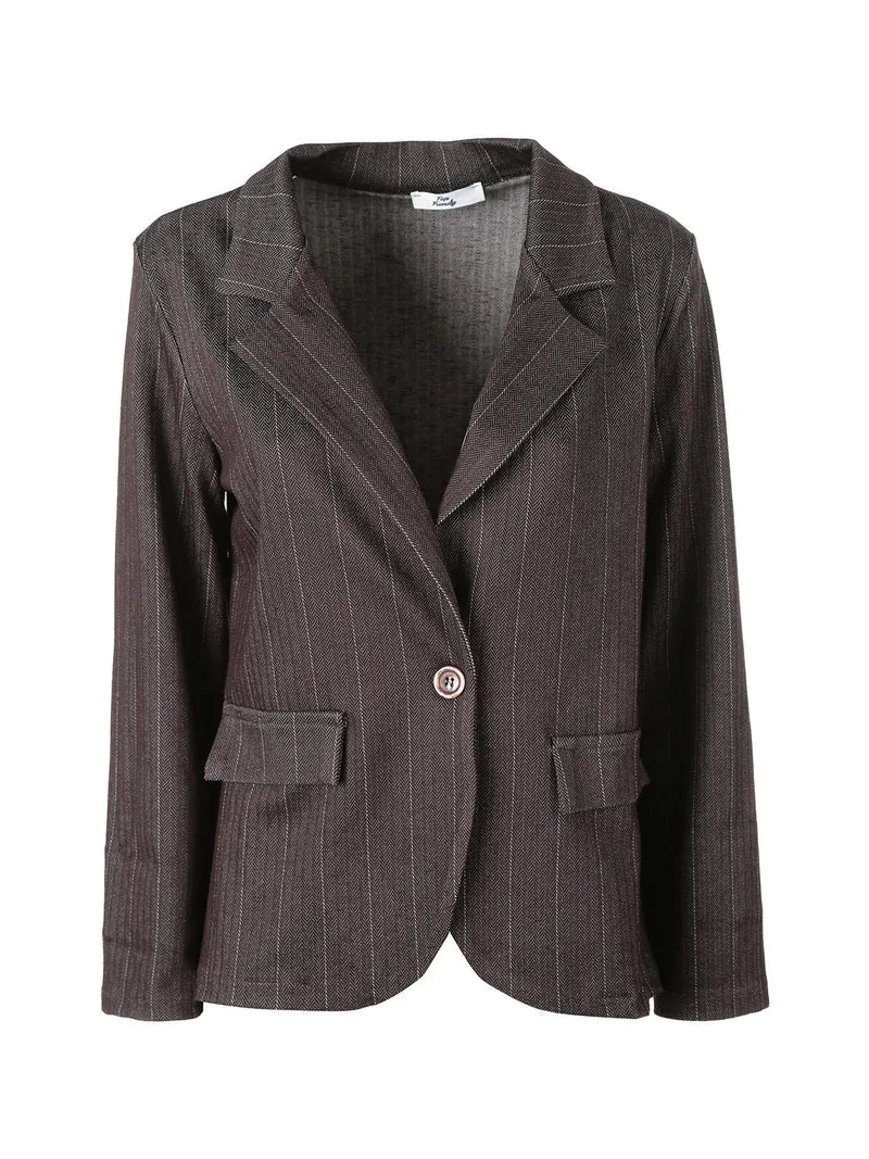 Blazer donna con bottone centrale e stampa texture - moro