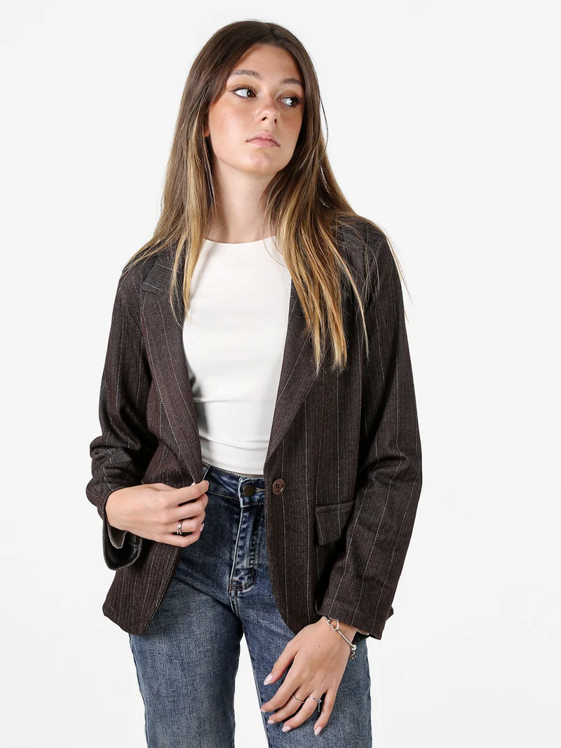 Blazer donna con bottone centrale e stampa texture - moro
