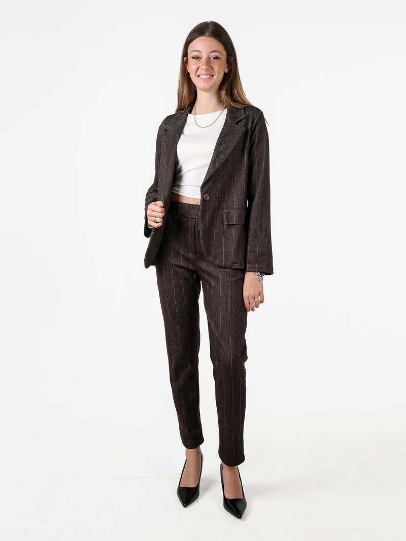 Blazer donna con bottone centrale e stampa texture - moro