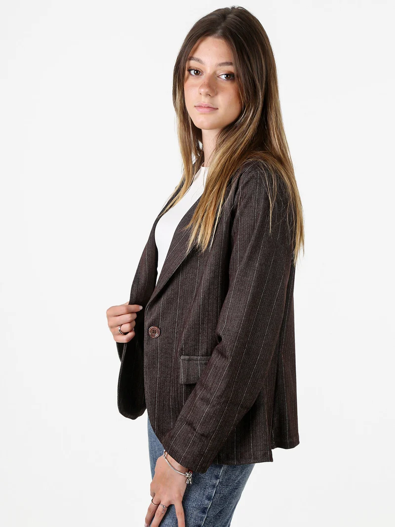 Blazer donna con bottone centrale e stampa texture - moro