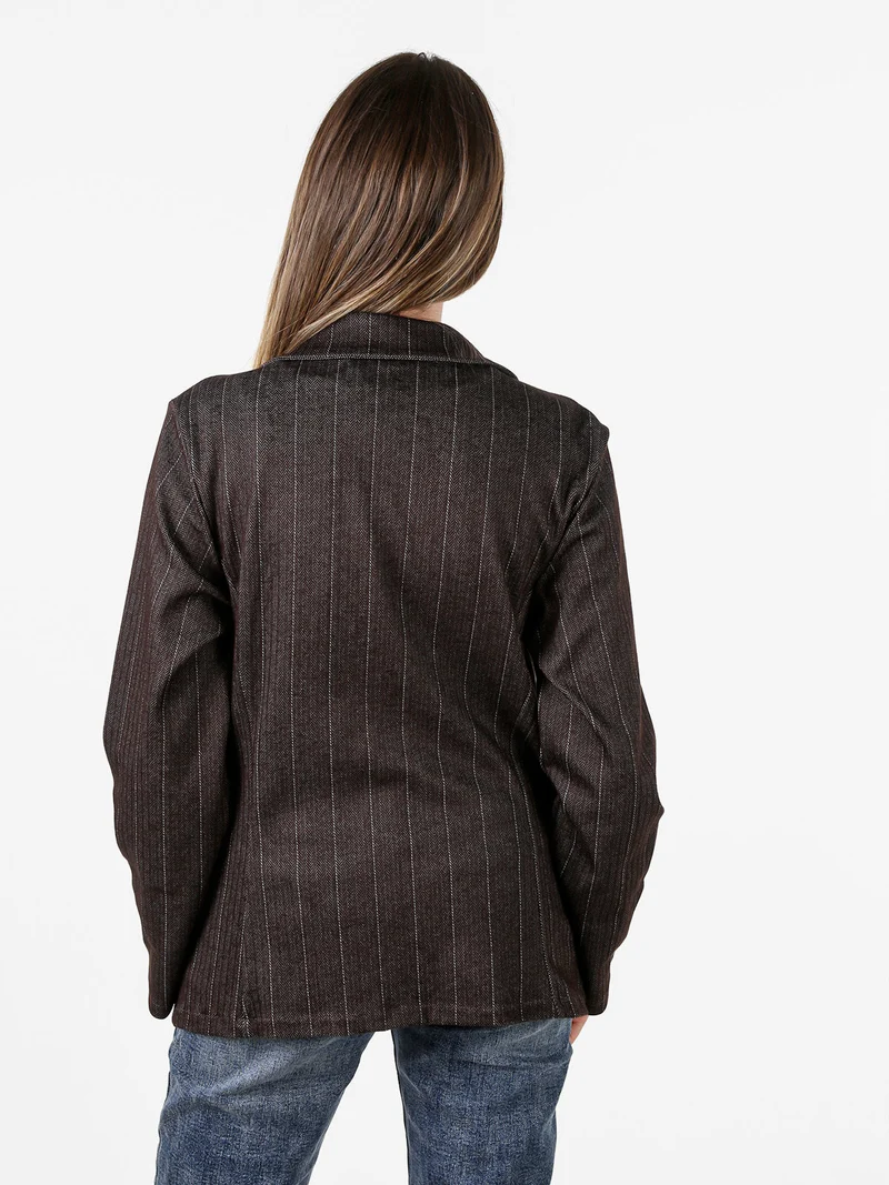 Blazer donna con bottone centrale e stampa texture - moro