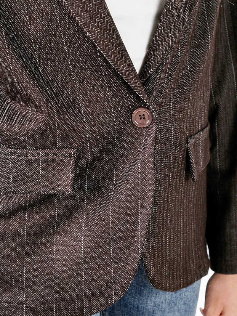 Blazer donna con bottone centrale e stampa texture - moro