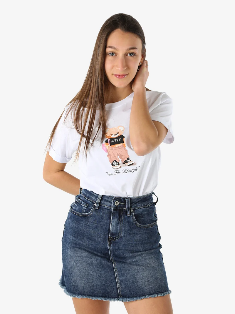 T-shirt girocollo da donna in cotone con stampa - bianco