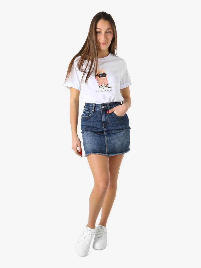 T-shirt girocollo da donna in cotone con stampa - bianco